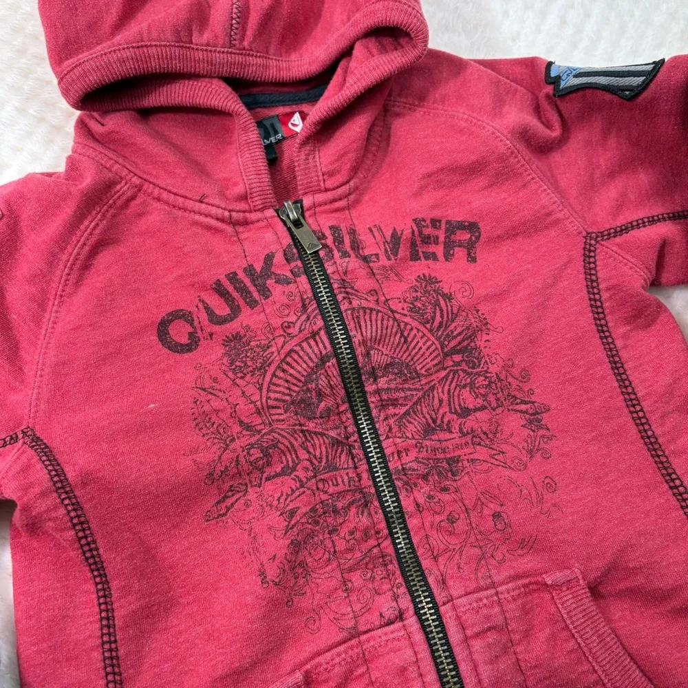 Quiksilver Vintage Y2K Grunge Graphic Full Zip Fleece Jacket Hoodie Youth 3T 00s - Picture 2 of 11